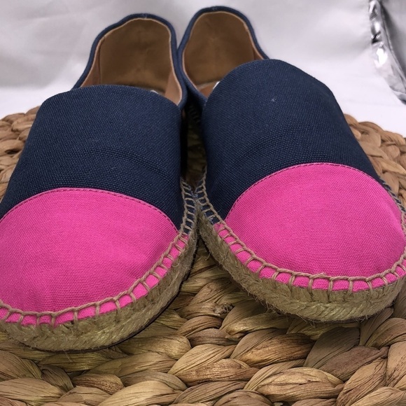 J. Crew Navy and Pink Cap Toe Rope Soled Canvas Espadrilles Size 9.5 - Picture 3 of 9